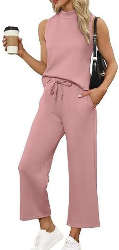Women Vest Top Cropped Wide Leg Pants Casual Summer Set