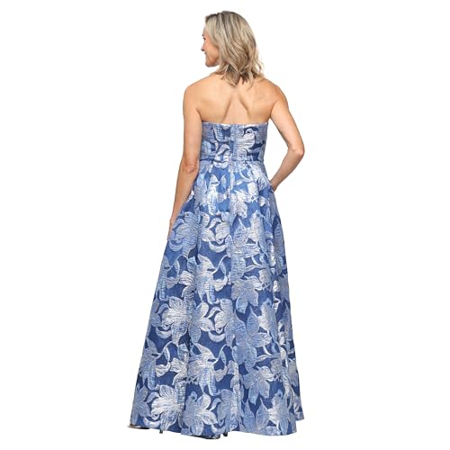 Image of Alex Evenings Women's Long Strapless Printed Jacquard Gown with Matching Shawl