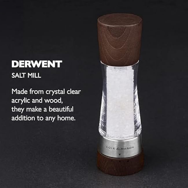 Cole & Mason Derwent Salt Mill - Gourmet Precision Salt Grinder - Refillable Seasoning and Spice Tools - Adjustable Seat, Himalayan and Kosher Salt Grinder Settings - Forest Wood