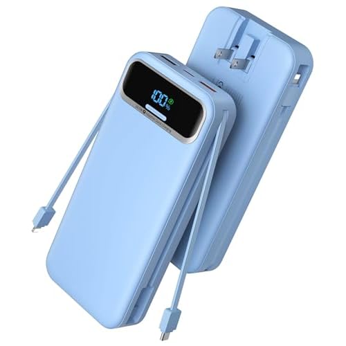 Portable Charger Power Bank with Built in Cables and AC Wall Plug,PD20W&SCP22.5W USB-C Super Fast Charging,20000mAh Travel Phone Charging,LED Display Battery Pack Compatible All iPhone Samsu