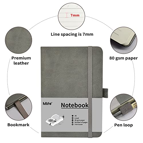 Cuaderno pequeño A6 mini cuaderno de bolsillo gris con líneas pack de 3 cuadernos para notas 4