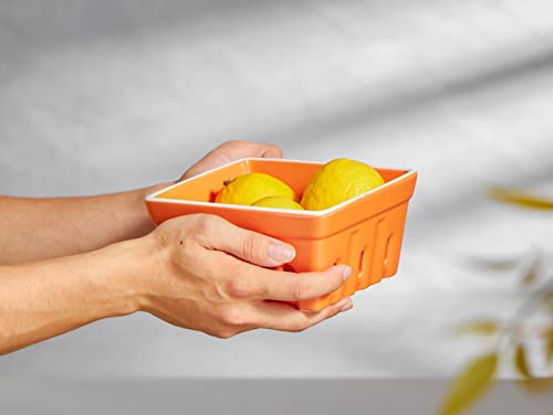 Onemore Ceramic Berry Basket, Square Fruit Bowls, Rustic Stoneware Berry Colander Set Of 2, Orange & Blue #TOP3