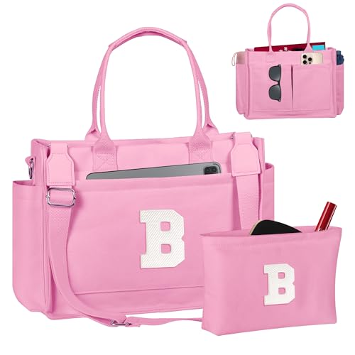 Image of Birthday Gifts for Women, Initial Tote Bag with Makeup Bag | Teen Girl Gifts Trendy Stuff, Back to Campus