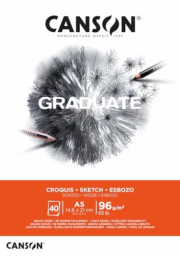 CANSON Graduate Croquis - Bloc 40 feuilles de papier blanc à croquis A5 - 96g/m²