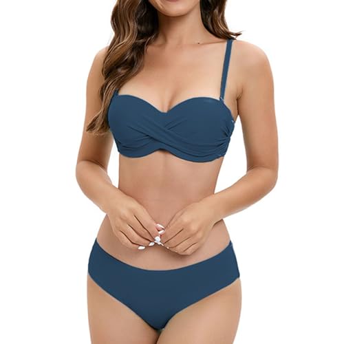 Bikini Sets for Women 2025 Push up Mid Rise 2 Piece Bathing Suit Solid Ruched Adjustable Straps Summer Beach Swimsuit2