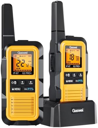 Gaswei G2Pro+ IP67 Waterproof Floating Walkie Talkies Long Range with Double PTT,FM Radio,VOX,SOS & NOAA Weather,Rechargeable Two-Way Radios for Adults Farms,Warehouse,Fishing,Camping,Hunting (2 Pack)