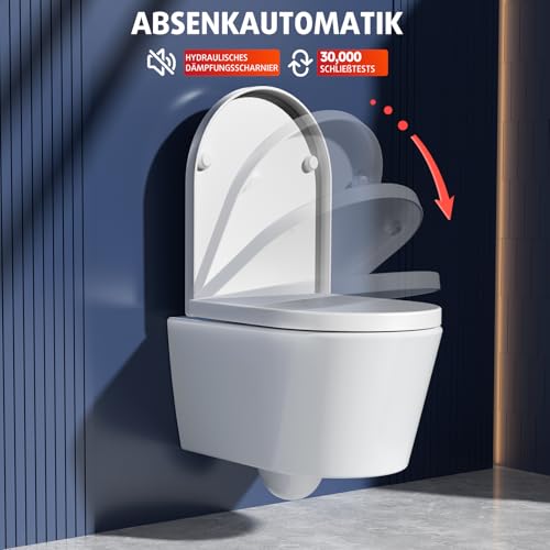 Tiefspüler Rainsworth Spülrandloses Wand-WC mit Absenkautomatik