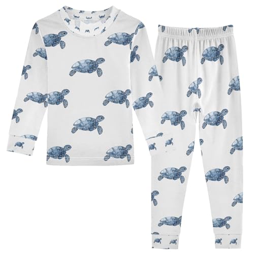 senya Many Blue Turtle Pajamas Set Long Sleeve Soft Cotton Sleepwear 2 Piece