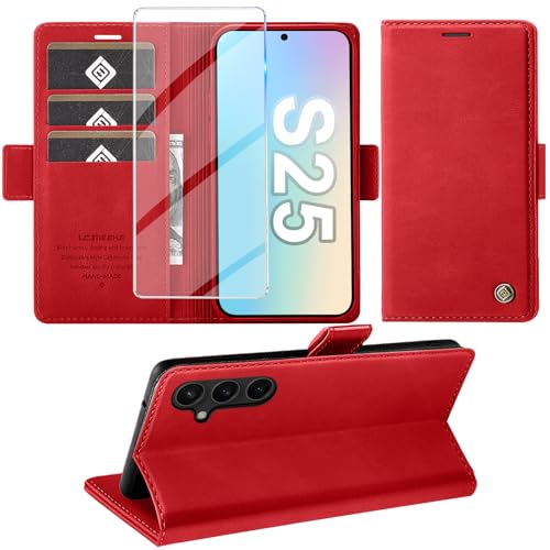 Housse Samsung S25 5G cuir rouge pour visionner vos vidéos de voyage
