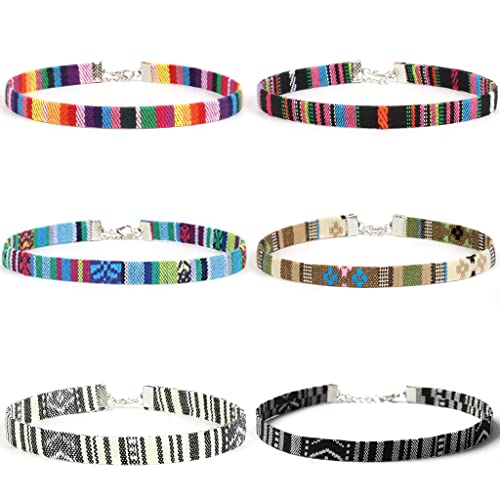 Glecxuy 6 Stück Choker Kette Set Boho Halskette Ethno Hippie Choker Verstellbar Bunte Kette Hawaii Stil Regenbogen Bohemian Halsband Schmuck für Mädchen Frauen Teen Kinder Cover