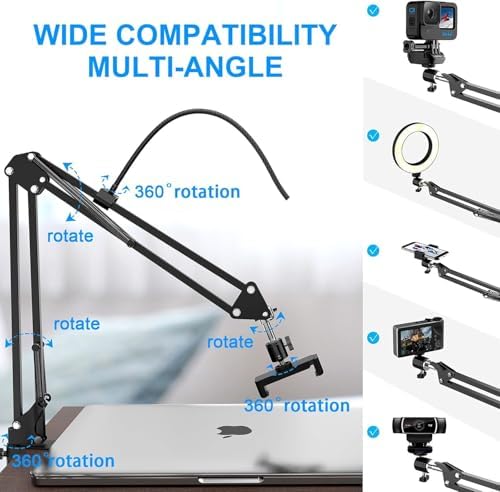 Image of Sounce Overhead Video Stand with 6-inch Ring Light, Metal arm Body,1 /4 inch Ball Head for Camera Desktop Stand, Mobile Bedroom Stand and Tablet Bracket for Overhead Video (6 inch with Ring Light)