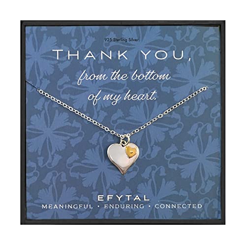 EFYTAL Thank You Gifts, 925 Sterling Silver Heart Necklace, Jewelry Gift for Nurse, Teacher, Friend, Friendship Necklaces