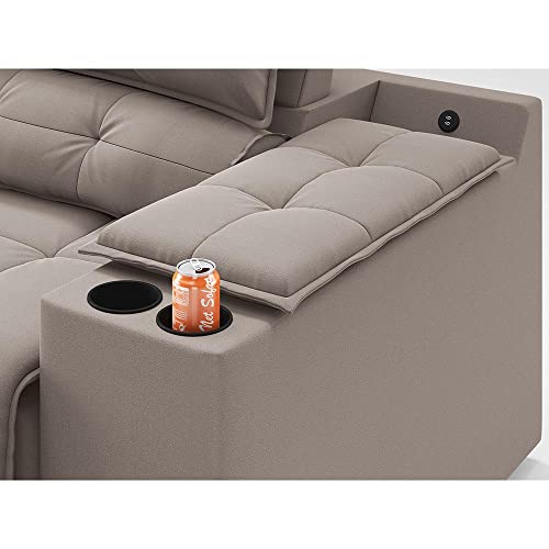 Sofá com Usb Retrátil e Reclinável Samurai Bege 2,50m