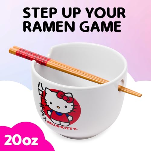 Image of Silver Buffalo Sanrio Hello Kitty Japan, Ramen Bowl with Chopsticks, 20oz