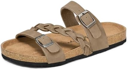 mysoft Womens Braided Cork Sandals Flat Adjustable Buckle Slides ...