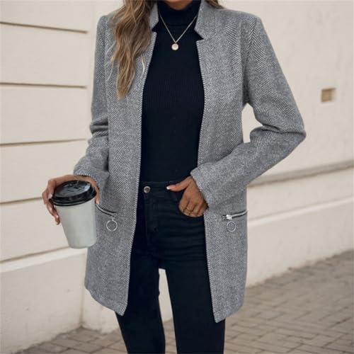 Womens Herringbone Open Front Business Jacket Dressy Casual Notched Tweed Blazers Fall Office Wear Coats Outwear with Pockets2
