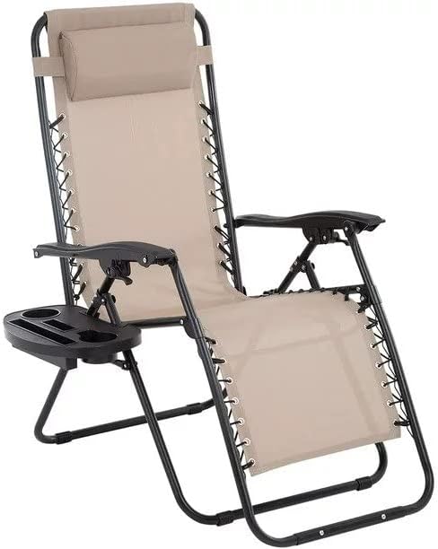 AmazingForLess - Silla de gravedad cero para exteriores, silla reclinable ajustable de tela de textileno + repuesto (silla beige)