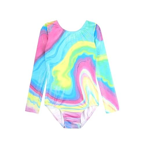 HOZIY Gymnastics Leotards for Girls Unicorn Pink Purple Sparkly Dancewear Activewear Quick Dry 5-6 Years Long Sleeve-watercolor Liquid