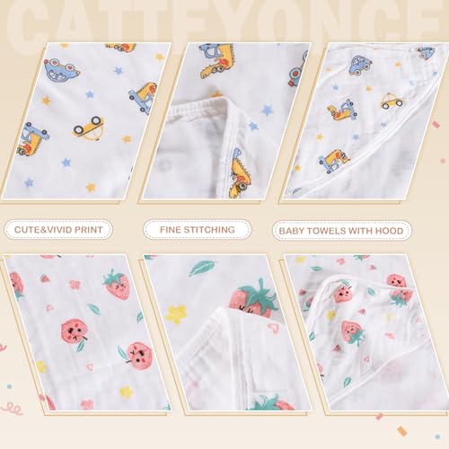 Image of 2 Pack Hooded Baby Bath Towels,Large 32 inchx 32 inch,Cotton Baby Bath Towel with Hood for Infant Toddler and Kids, Soft and Absorbent,Unisex Baby Bath Essentials. (Strawberries /Oranges)