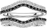 Finecreation_usa !! 2.00 Ct Round Cut Lab Created White and Black Diamond Pave Double Curved Wedding Band Ring Enhancer, 14K White Gold Finish (white, 8)
