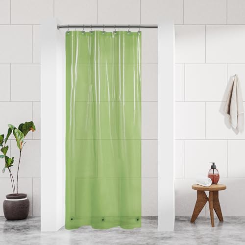 Image of Barossa Design Clear Green Stall Shower Curtain Liner 36 inch W x 72 inch H - Waterproof PEVA Plastic Lightweight Shower Liner for Small Bathroom, 3 Magnets & Metal Grommets - Clear Green