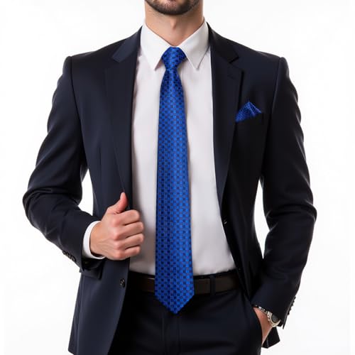 Image of DiBanGu Mens Zipper Ties Silk Adjustable Necktie Pocket Square