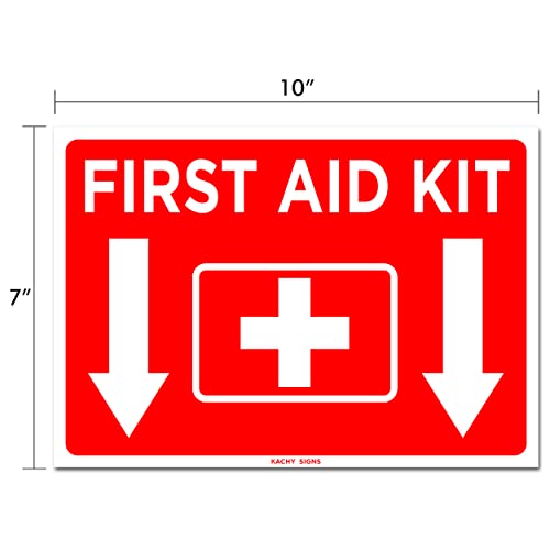 (Set Of 2) First Aid Kit Sign Sticker Red 10" X 7" - Durable Self Adhesive 4 Mil Vinyl - Laminated - Fade & Scratch Resistant - Waterproof - Emergency Safety First Sign For Home, Business Or Restaurant #TOP1