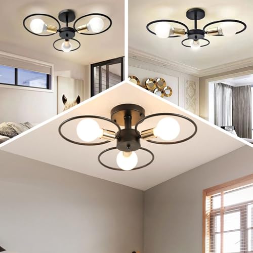 Plafonnier luminaire E27 design industriel vintage noir 9 têtes