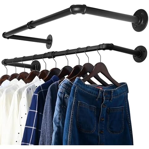 WEBI Clothing Rack Wall Mount,24" Industrial Pipe Clothes Rack for Hanging Clothes,Heavy Duty Iron Garment Rack Bar,Retail Display Clothes Rod for Closet,Laundry Room,Black,2 Packs Cover