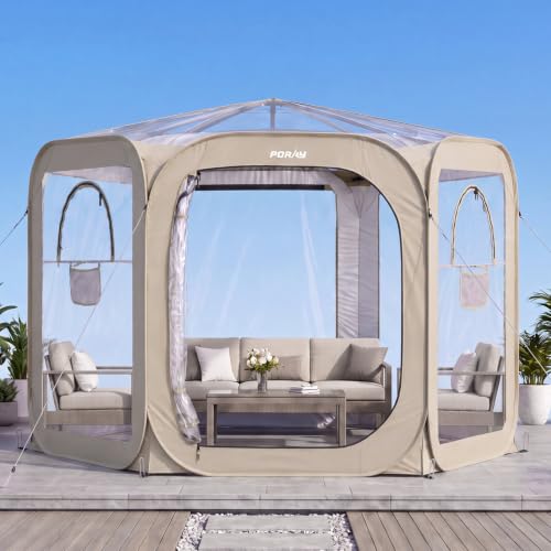 Porayhut Carpa Burbuja Pop Up de 10'x10', Refugio para Camping Resistente al Clima con Cubierta Solar Desmontable, Piso Impermeable, 2 Puertas con Cierre y 4 Ventanas de Malla Transpirable miniatura 1
