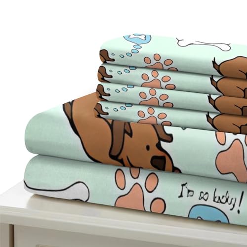 Housse de couette chien et os 135x200 cm avec taies d'oreiller pour lit simple