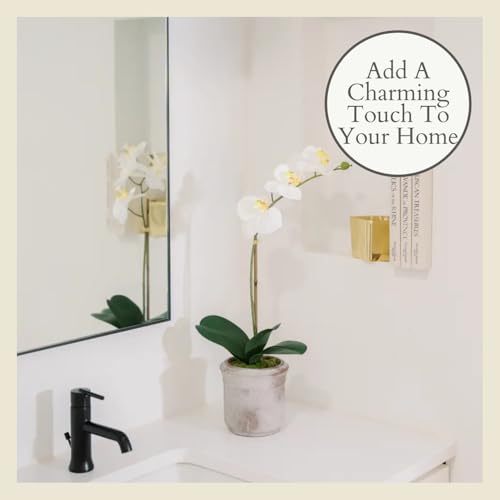 Image of CG Hunter Faux Phale White Orchid Plant, Set-of-2 Premium Artificial Indoor Flower Display Stands 22 inch, Beautiful Sculptural Blooms that Lasts Forever, Planter Pot Included