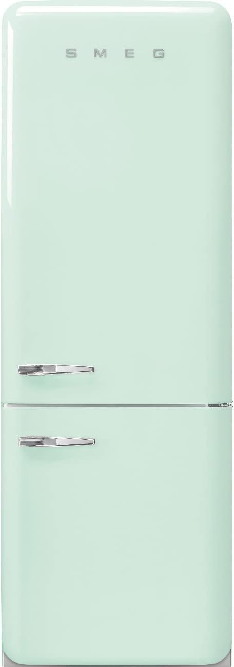 FAB38 Retro Style Refrigerator with Bottom Freezer – Made in Italy – Multiflow Cooling – LED Lighting – Glossy Finish – 3 Adjustable Glass Shelves - Pastel Green