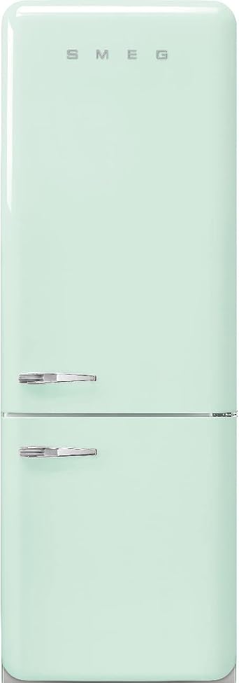 Smeg FAB38 Retro Style Refrigerator with Bottom Freezer Made in Italy Multiflow Cooling LED Lighting Glossy Finish 3 Adjustable Glass Shelves - Pastel Green