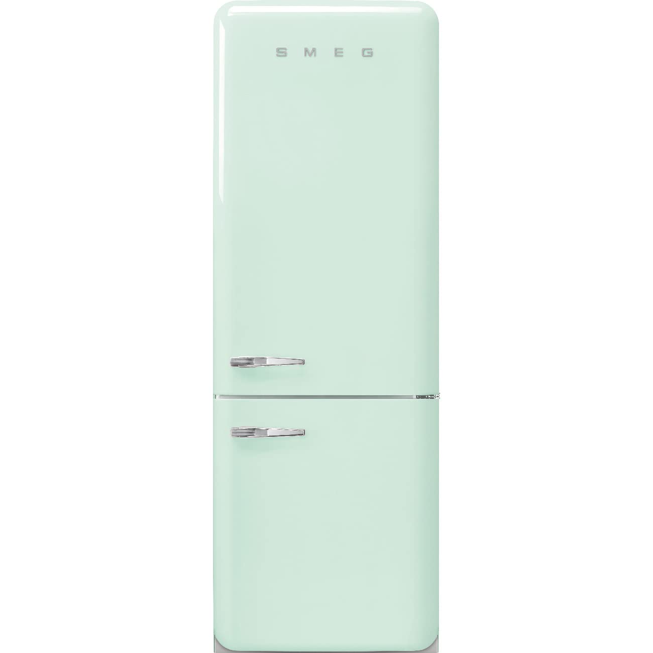SMEG FAB38URPG FAB38 Retro Style Refrigerator with Bottom Freezer – Made in Italy – Multiflow Cooling – LED Lighting – Glossy Finish – 3 Adjustable Glass Shelves, Pastel Green