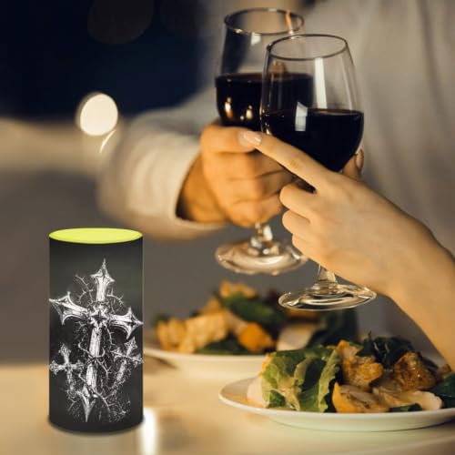 Image of Poceacles LED Flameless Candles Battery Operated Candles with Remote Control Timer Flickering Wick Pillar Tealight for Home Outdoor Decor, Cross Thorns Print Black