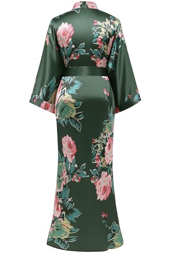 Image of BABEYOND Women's Kimono Robe Long Satin Silky Floral Lightweight Bridesmaid Wedding Bachelorette Party Robe