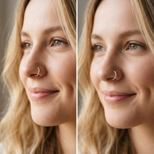 Image of Via Mazzini 316L Stainless Steel No-Tarnish No-Rusting 13mm Stylish Clip On Non Pierced Nose Ring For Women And Girls (2 PCS) (NR0126)