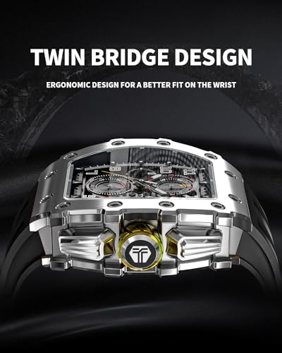 Image of TSAR BOMBA Men's Luxury Quartz Watch, Luminous Dial 5ATM Water Resistance Silicone Strap Men's Wristwatch Ideal Gift for Men