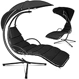 tillvex Hängeliege mit Gestell und Sonnendach | Schwebeliege Outdoor | Sonnenliege Garten | Relaxliege mit Auflage & Nackenkissen (Schwarz)