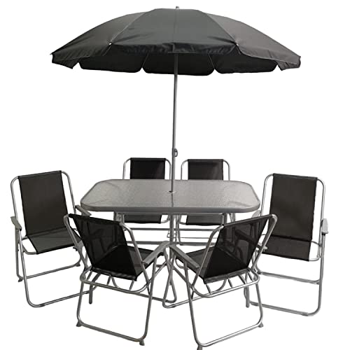 Samuel ALEXANDER 6 Person Garden Furniture Sets With Parasol Patio Dining Table And Chairs Set Includes 6 Chairs Table and Parasol