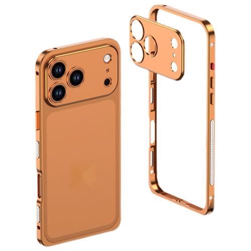 Coque iPhone 17 Air en aluminium orange avec cadre métallique et protection de lentille intégrée