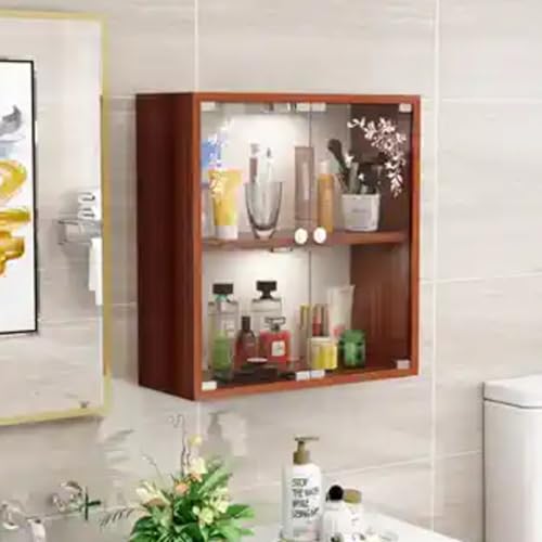 Armoire murale en teck à 3 niveaux : rangement vitré compact avec lumière