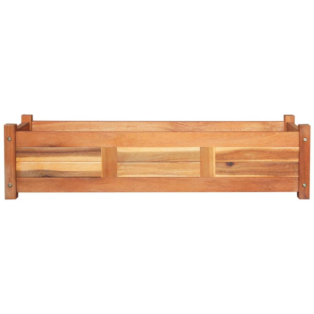 Zestaw 2 łóżek ogrodowych z drewna akacjowego, prostokątna skrzynka na kwiaty, brązowa, 100 x 30 x 25 cm, do warzyw, ziół i kwiatów