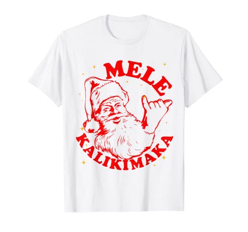 Retro Navidad Mele Kalikimaka Santa Shaka Hawaii Camiseta