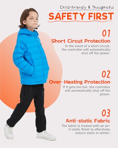 Image of HEWINZE Kids Heated Jacket,Lightweight Water-Resistant Hooded Puffer Heated Coat for child with 5V Battery Pack(Unisex)