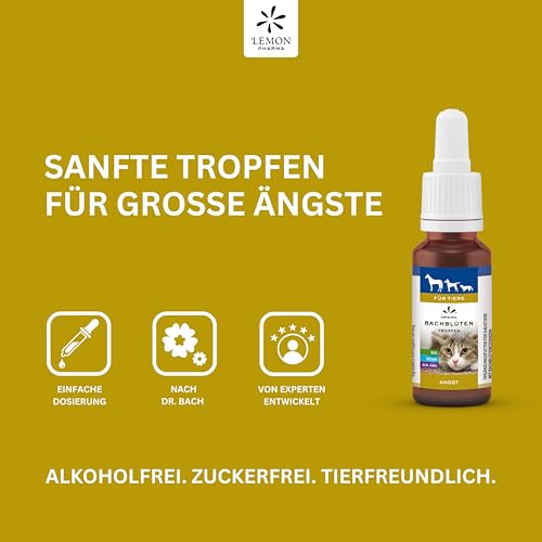 Lemon Pharma Bachblüten Tropfen Angst für Tiere – Beruhigung, Anti Stress für Haustiere, für Katzen und Hunde, Bio & Vegan