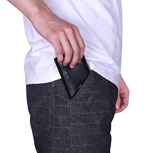 Image of Wisdompro Credit Card Holder, Slim Leather RFID Blocking Wallet Debit Card Protector Organizer Case (Build in 20 Card Slot & 6 Small Cells for Memory Cards)-Horizontal Black