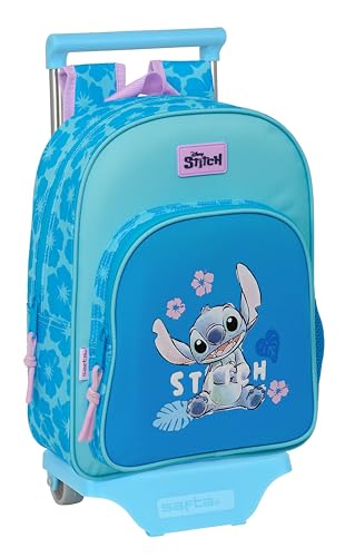 Safta STITCH HAWAII - Mochila Infantil con Carro 705, Ideal para Niños de Diferentes Edades, Cómoda y Versátil, Calidad y Resistencia, 26x11x34 cm, Color Azul