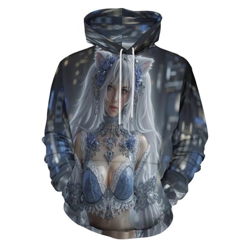 Pull 3D à manches longues avec sweat à capuche grande taille gris